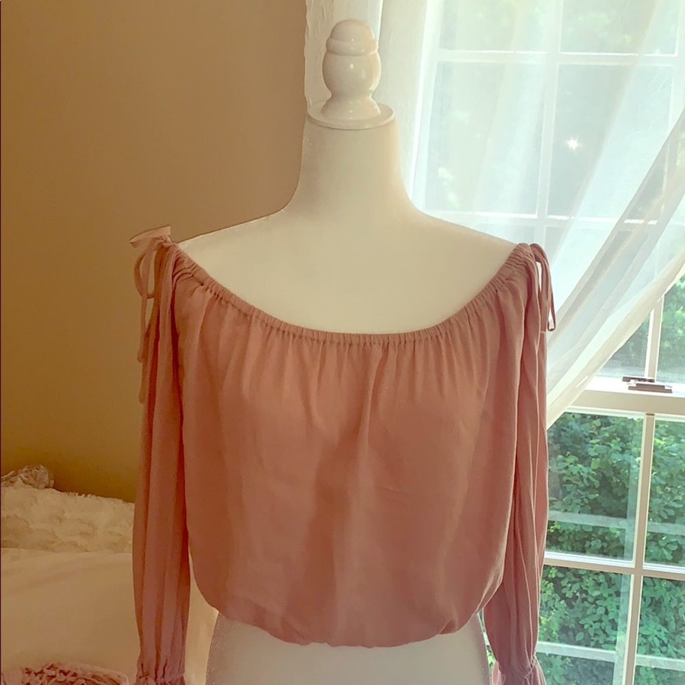 Mauve Bell-Sleeve Cropped Blouse